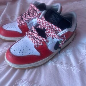 Red and White Dunk Sneakers